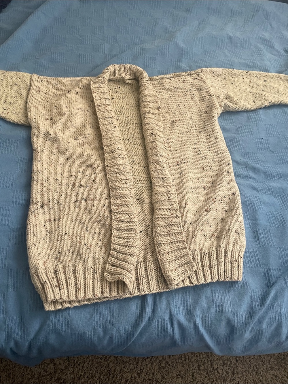 Handmade Cream Speckled Open-Front Cardigan Sweater.